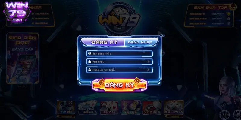 Điền đầy đủ các mục để đăng ký Win79